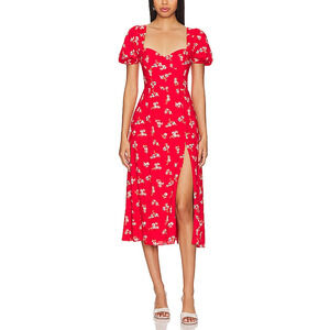 Bardot 'Gillian' Red Puff Sleeve Voile Midi Dress Size M